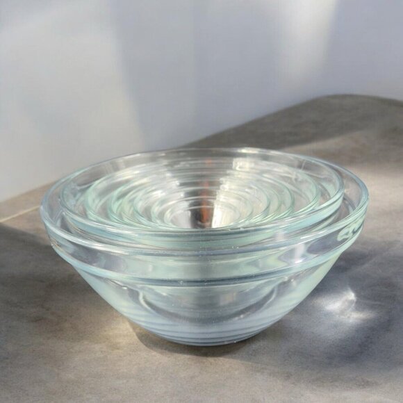 Bormioli Rocco Clear Round Nesting Bowls Set 8 Tempered Glass Bowls Dishes VTG - Picture 2 of 15